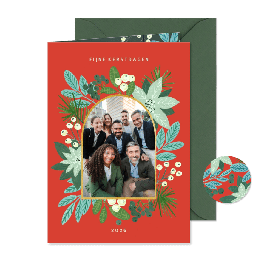 Kerstkaart vrolijke kerstroos poinsettia - Kaartimpressie