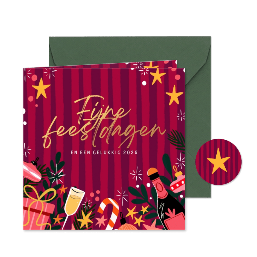 Kerstkaart vrolijke kleuren met drankjes - Kaartimpressie