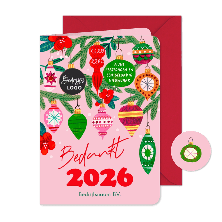 Kerstkaart vrolijke retro illustratie kerstballen - Kaartimpressie