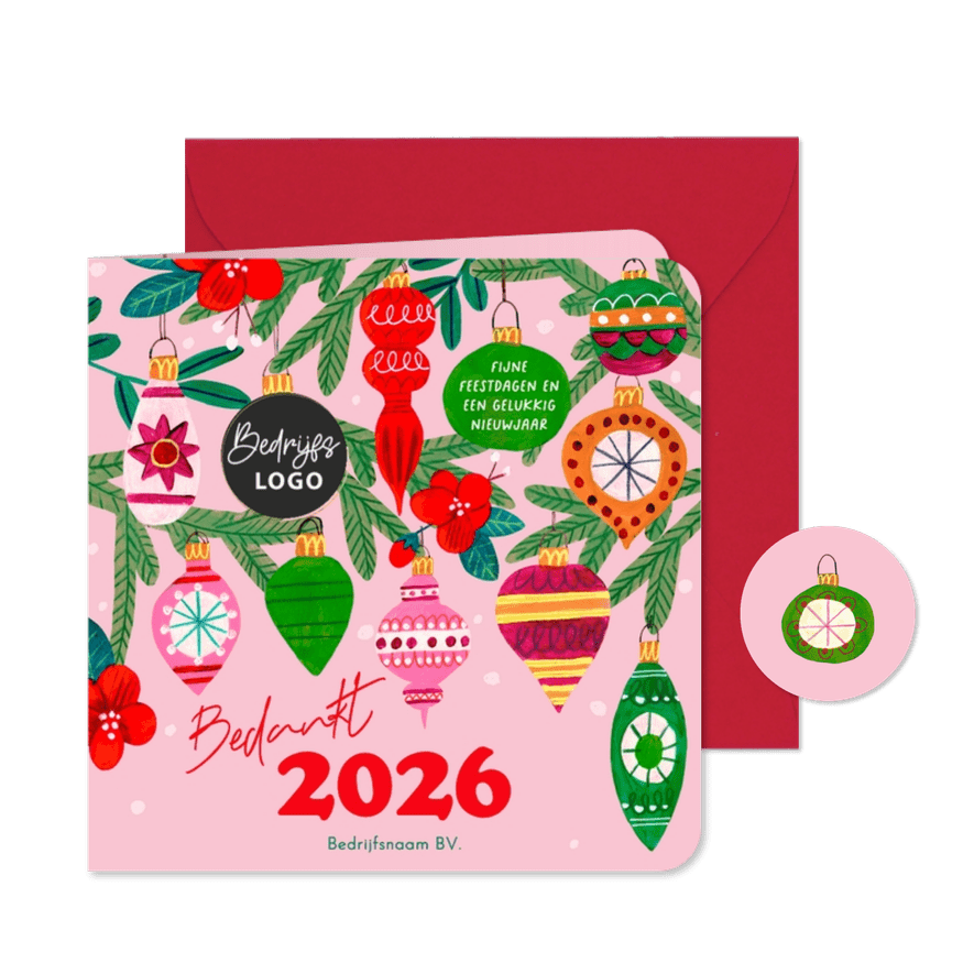 Kerstkaart vrolijke retro kerstballen illustratie - Kaartimpressie