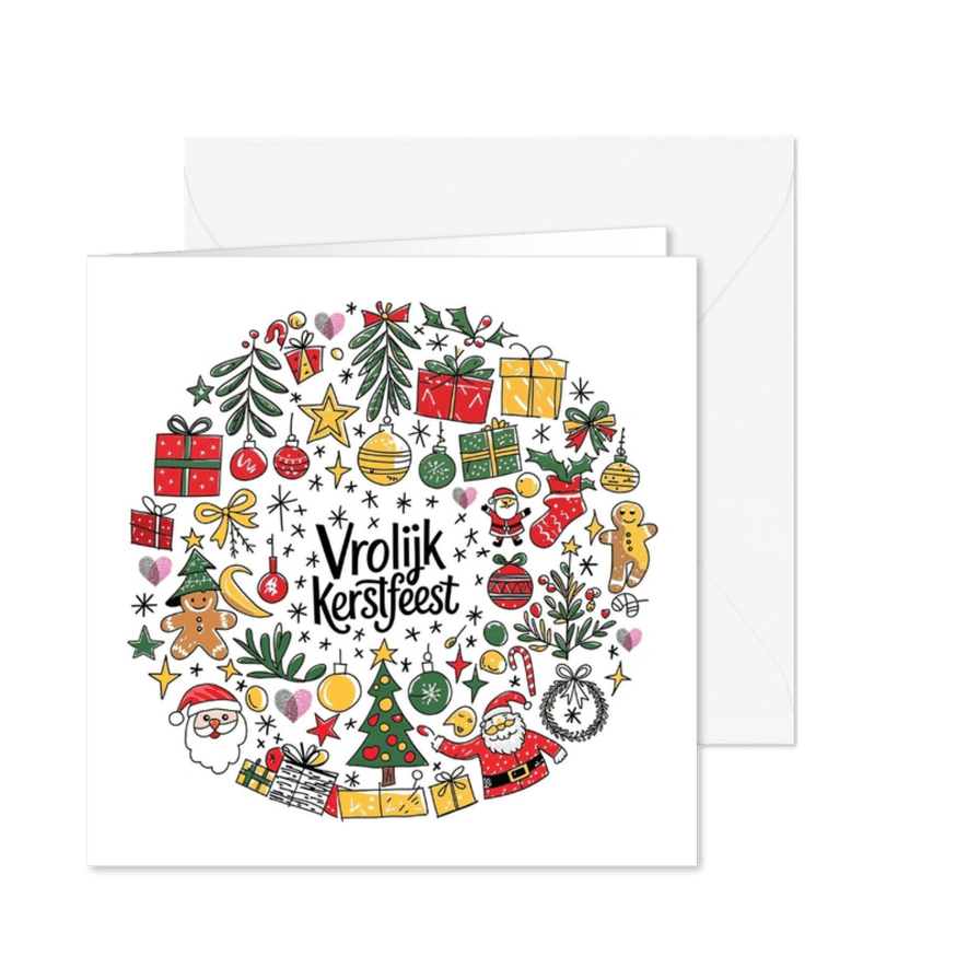 Kerstkaart vrolijke tekeningen Huidfonds - Kaartimpressie