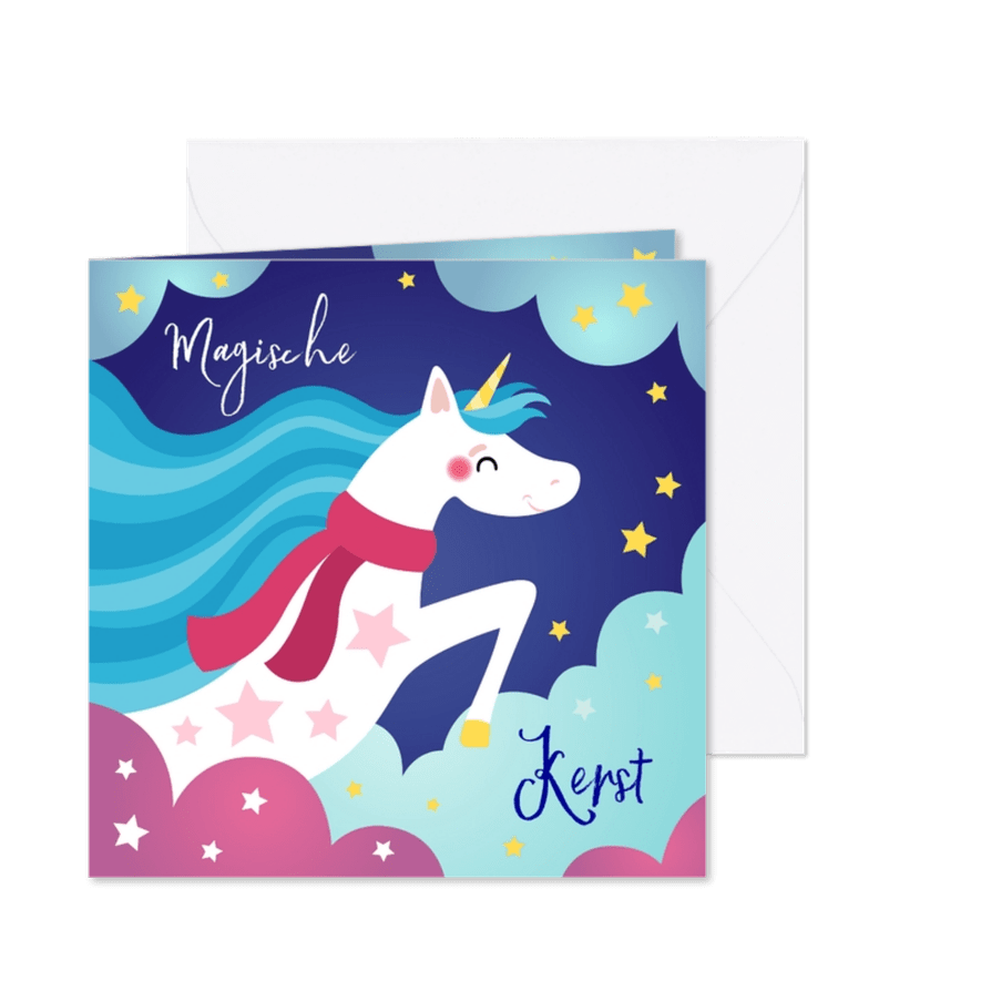 Kerstkaart vrolijke unicorn - Kaartimpressie