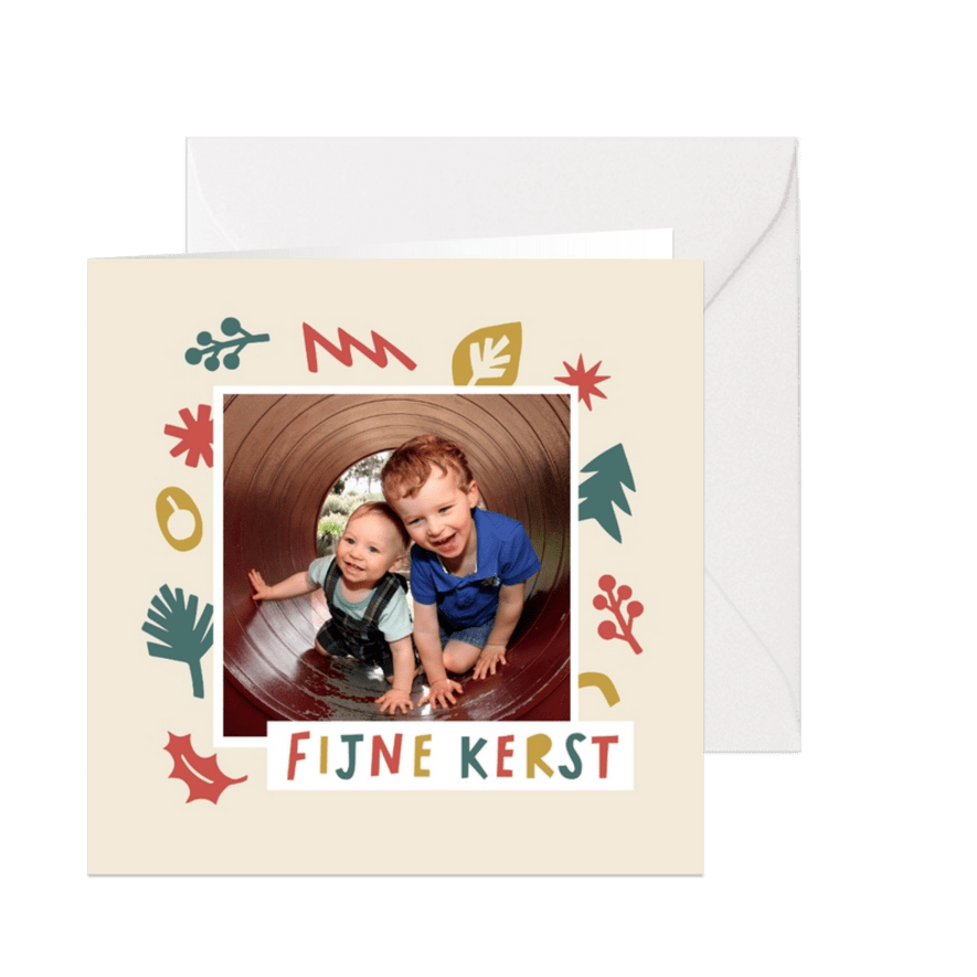 Kerstkaart vrolijke vormen en foto - Kaartimpressie