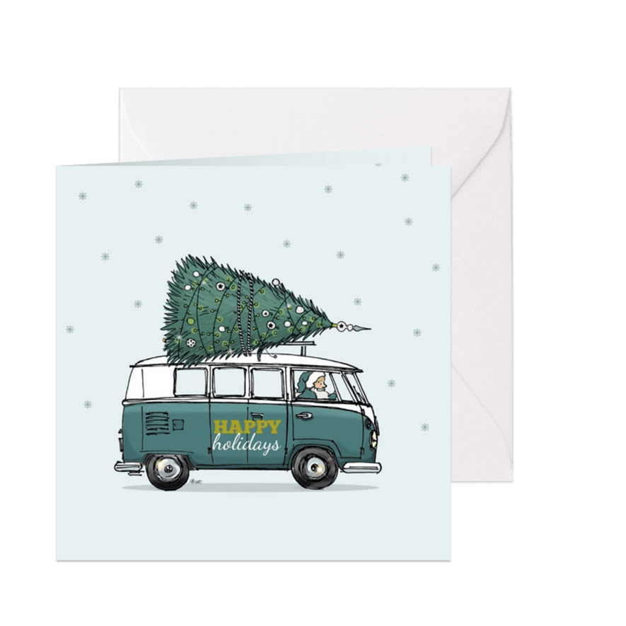 Kerstkaart VW bus groen av - Kaartimpressie