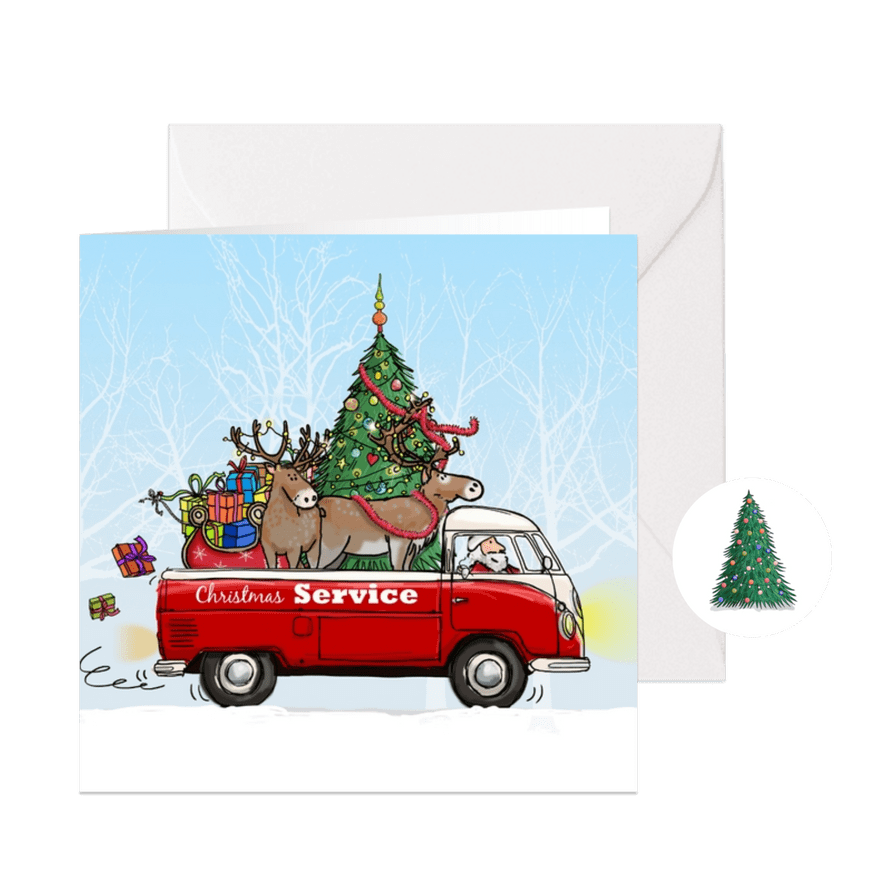 Kerstkaart vw bus pickup av - Kaartimpressie