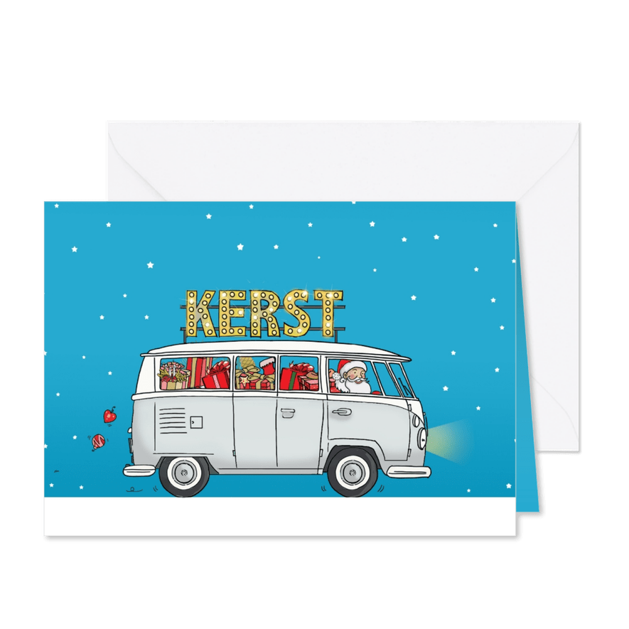 Kerstkaart vw bus wit av  - Kaartimpressie
