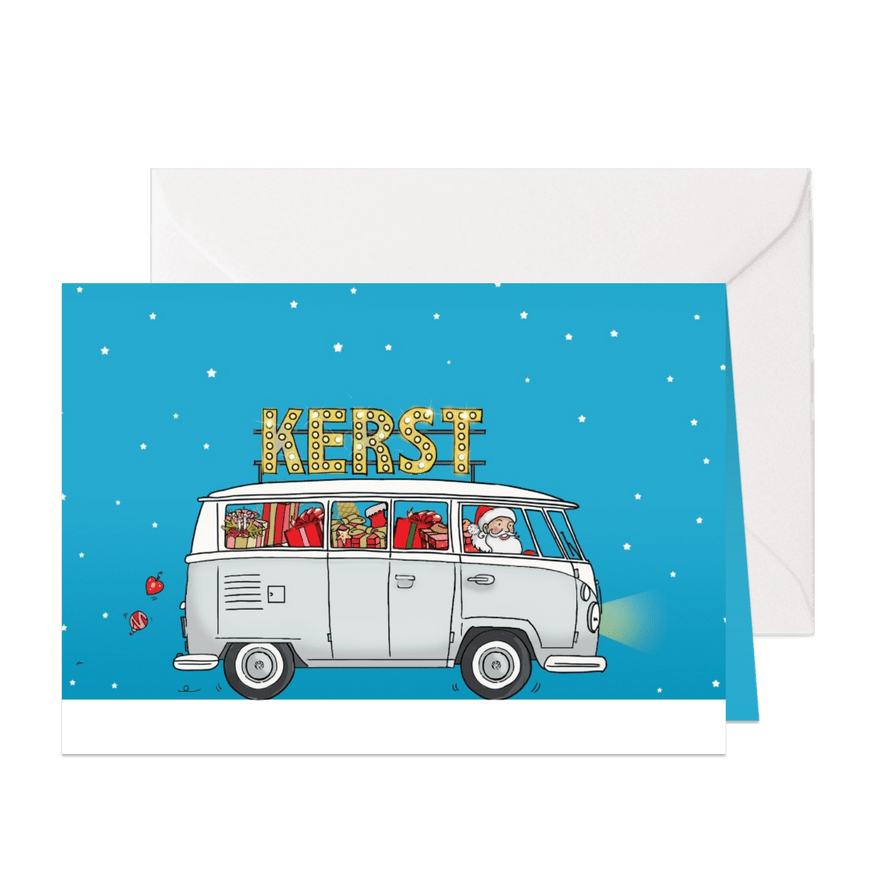 Kerstkaart vw bus wit av  - Kaartimpressie