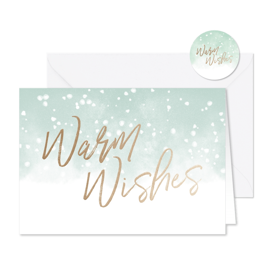 Kerstkaart Warm Wishes met waterverf en sneeuw - Kaartimpressie