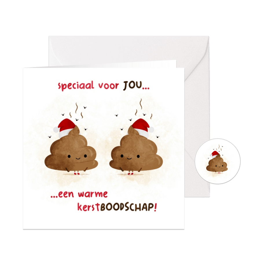 Kerstkaart warme kerstboodschap met drol - Kaartimpressie