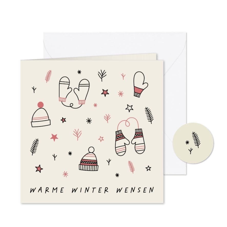 Kerstkaart warme winter wensen met leuke illustraties - Kaartimpressie