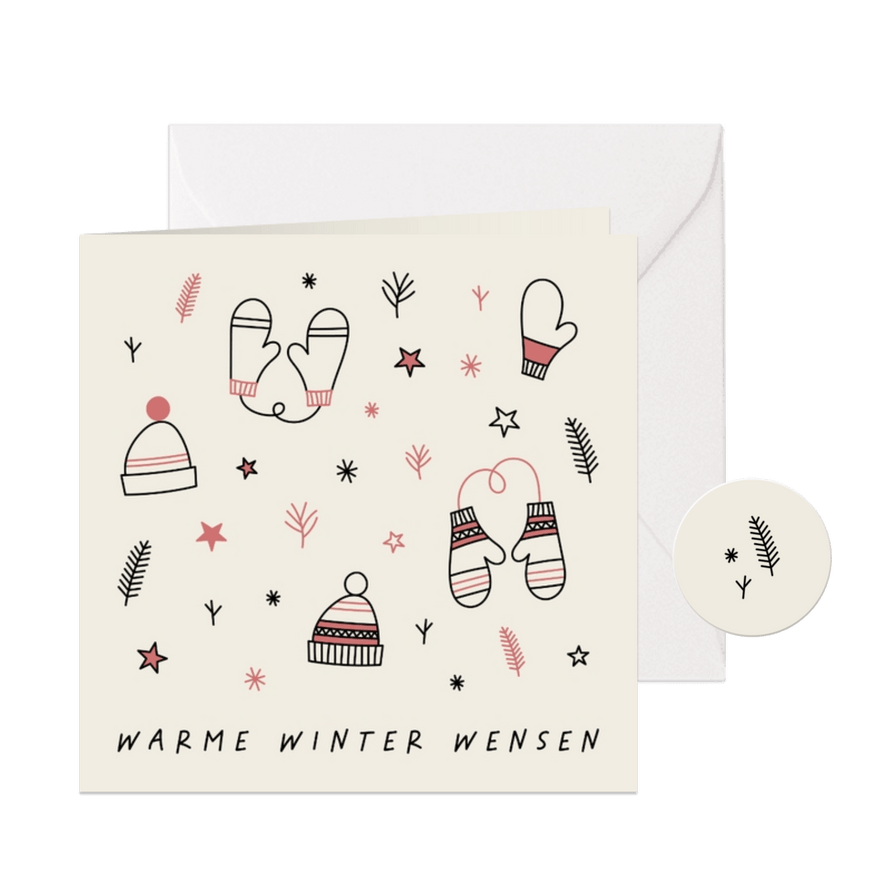 Kerstkaart warme winter wensen met leuke illustraties - Kaartimpressie