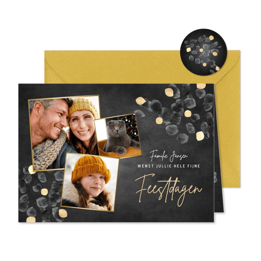 Kerstkaart waterverf eucalyptus foto's fijne feestdagen - Kaartimpressie