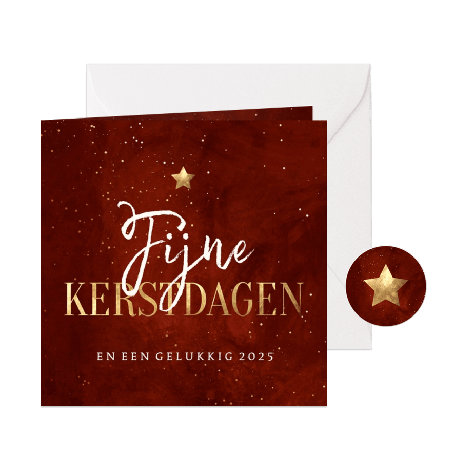 Kerstkaart waterverf Fijne Kerstdagen met ster - Kaartimpressie