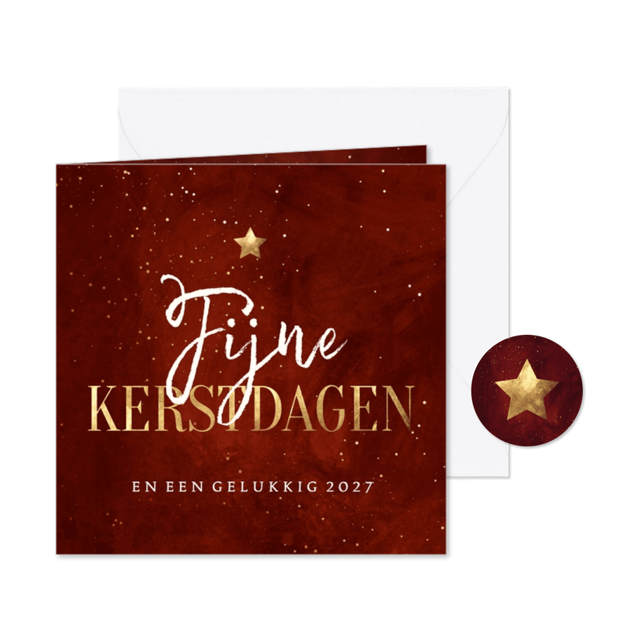 Kerstkaart waterverf Fijne Kerstdagen met ster - Kaartimpressie