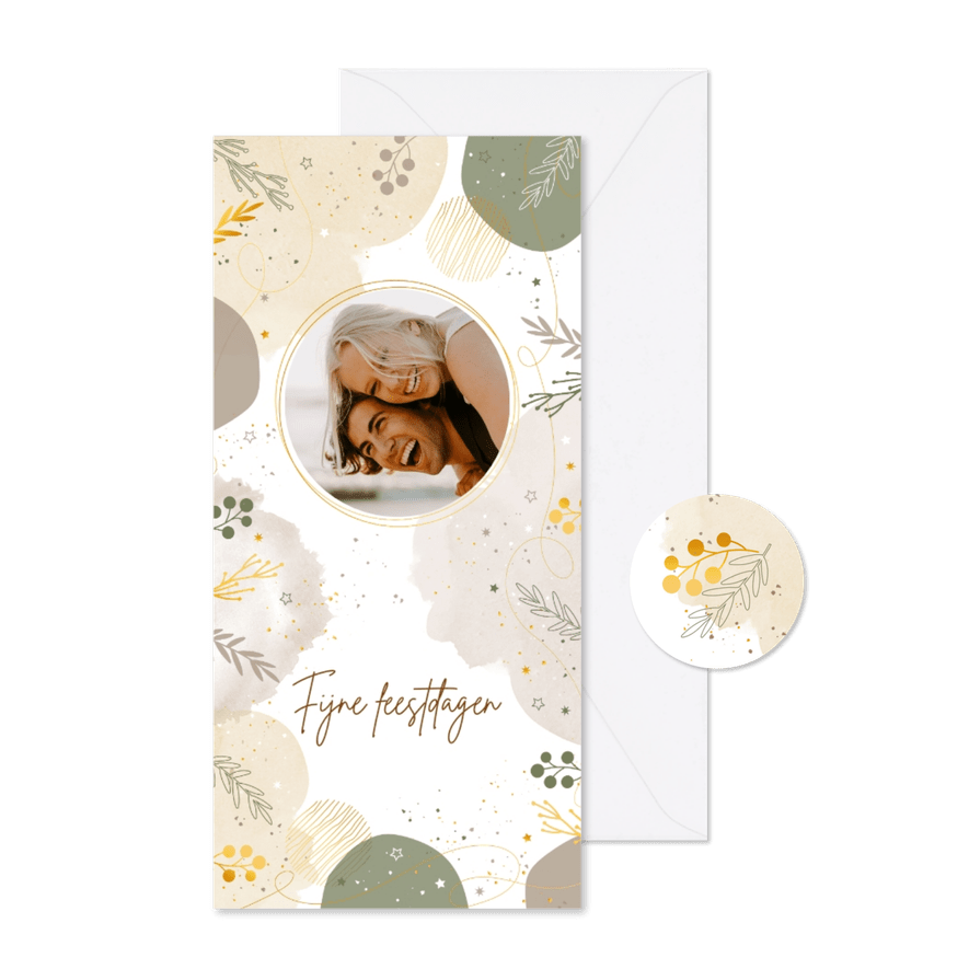 Kerstkaart waterverf met foto sterren en takjes - Kaartimpressie