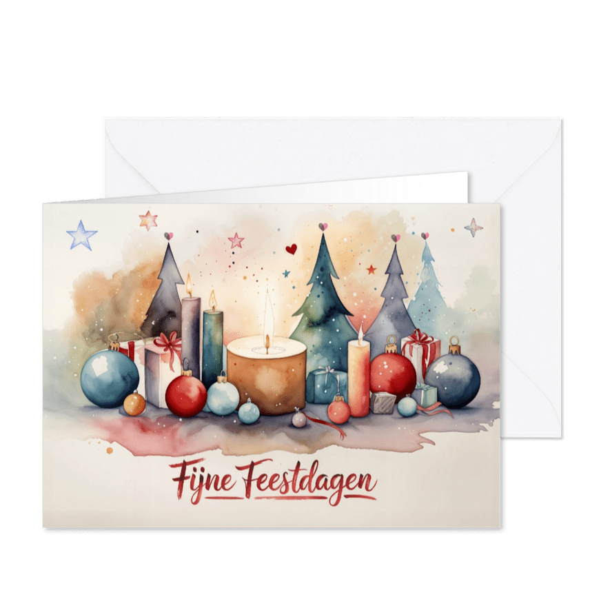 Kerstkaart waterverf nostalgisch Huidfonds - Kaartimpressie