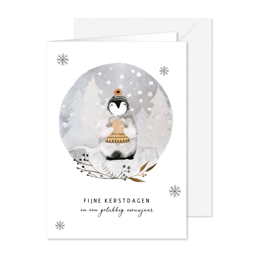 Kerstkaart waterverf pinquin - Kaartimpressie
