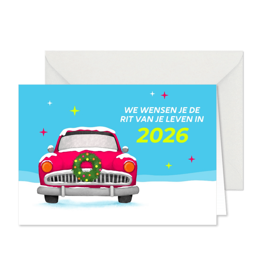 Kerstkaart we wensen je de rit van je leven in 2026 - Kaartimpressie