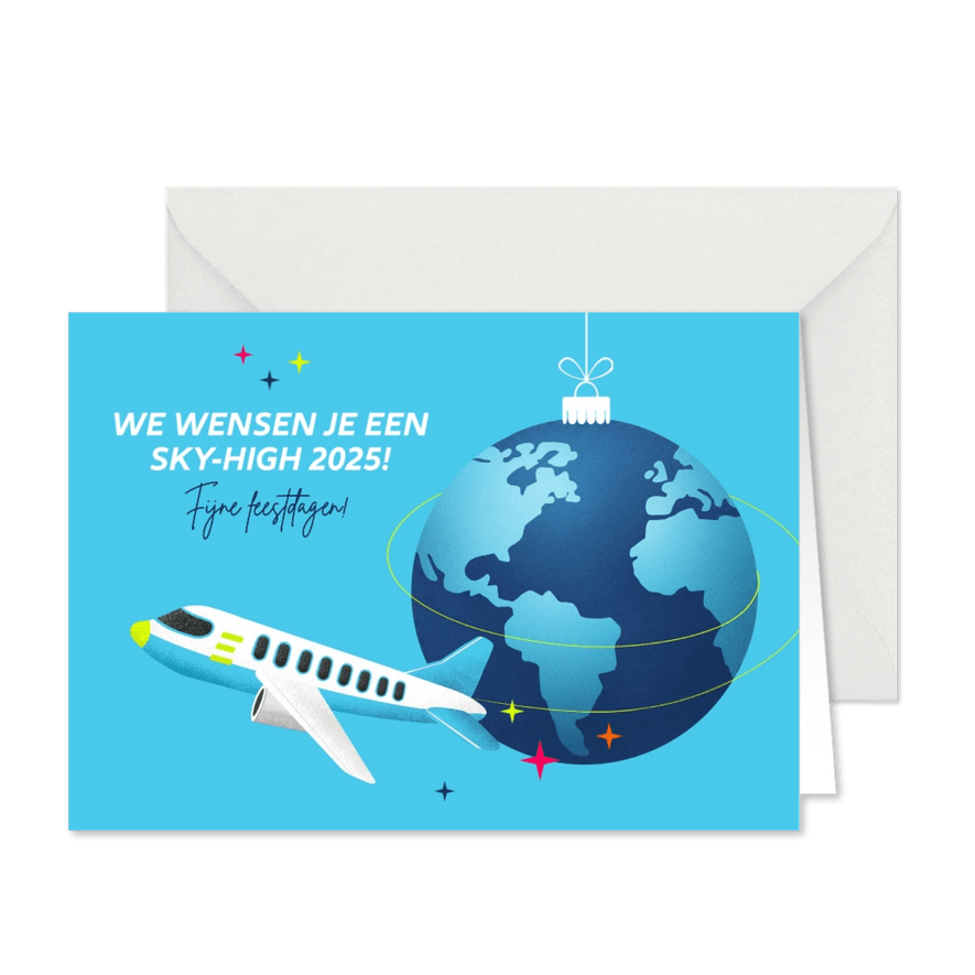 Kerstkaart we wensen je een sky-high 2026 - Kaartimpressie