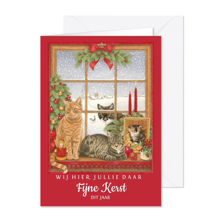 Kerstkaart wij hier jullie daar fijne kerst dit jaar katten - Kaartimpressie