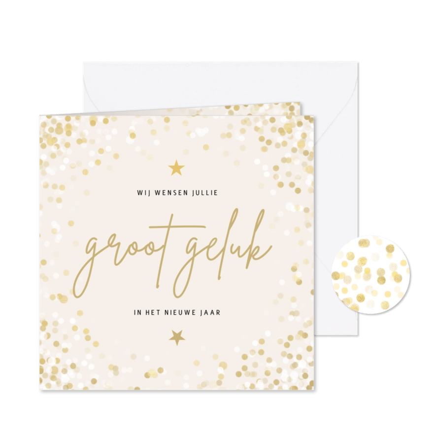 Kerstkaart wij wensen jullie groot geluk met confettikader - Kaartimpressie
