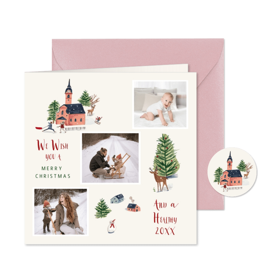 Kerstkaart winter chalet eerste kerst - Kaartimpressie