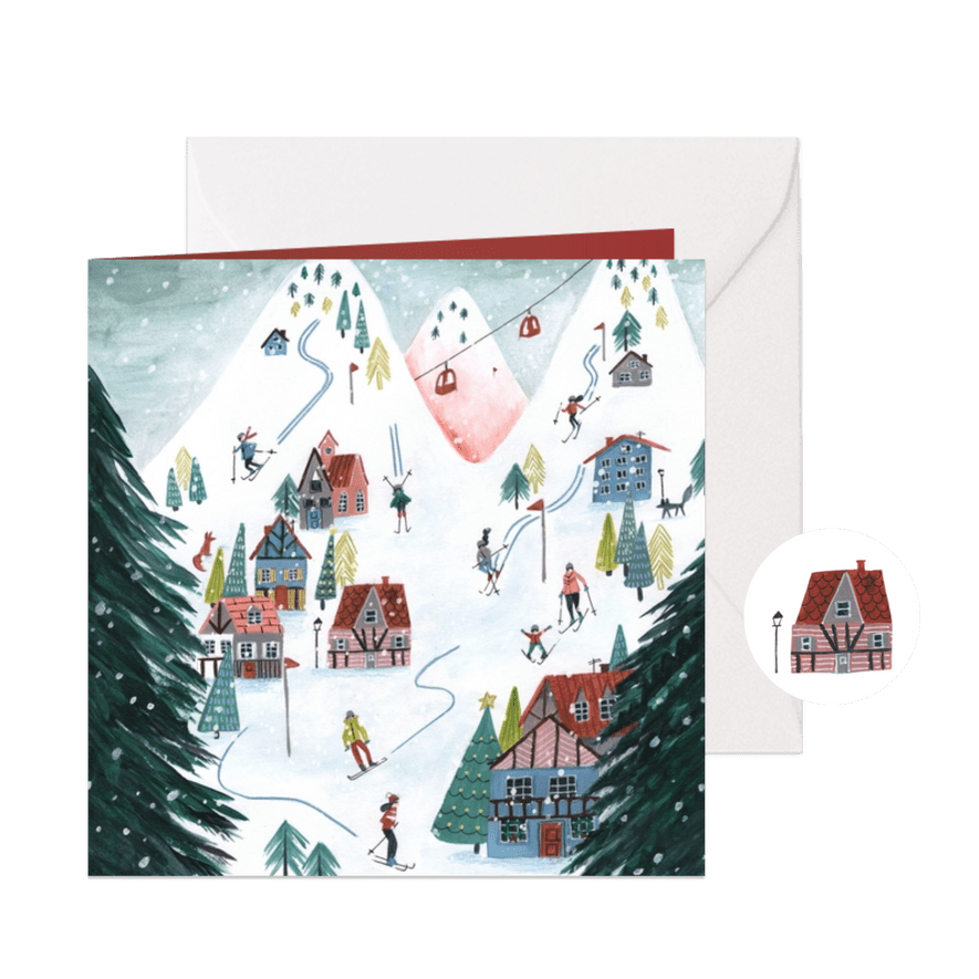 Kerstkaart winter cozy ski landschap - Kaartimpressie