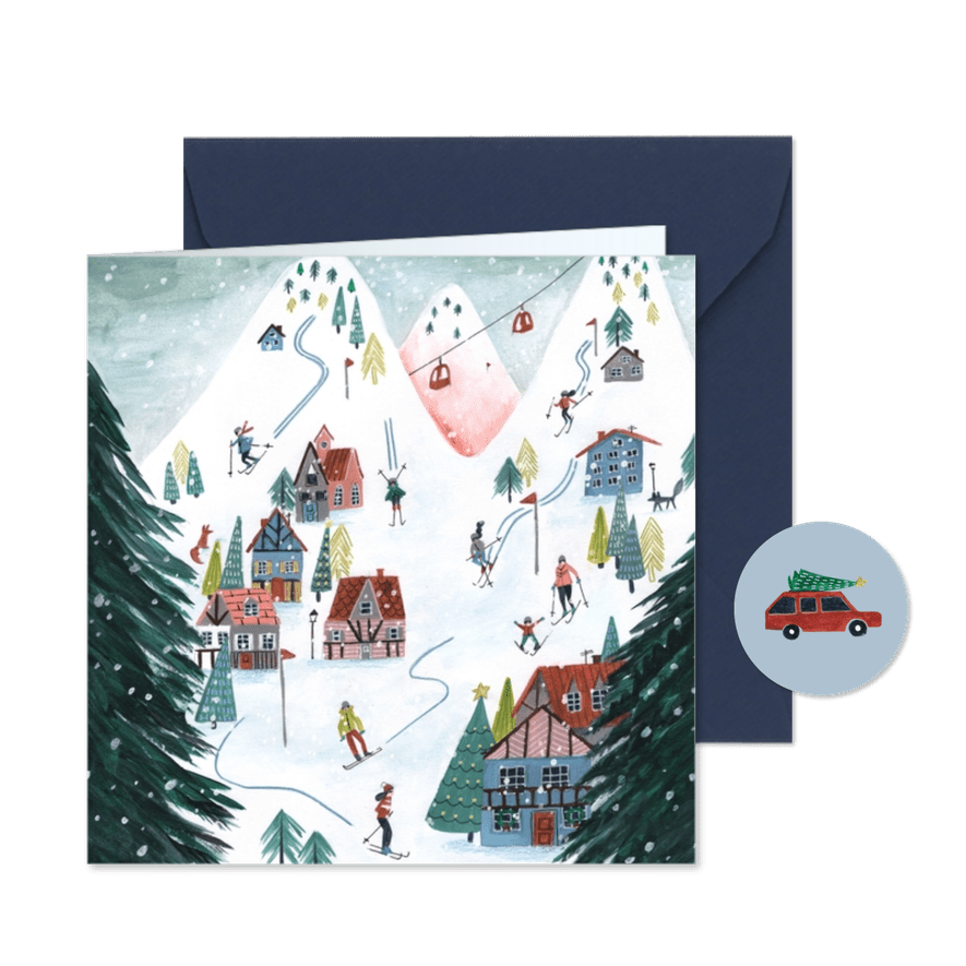 Kerstkaart winter cozy ski landschap - Kaartimpressie
