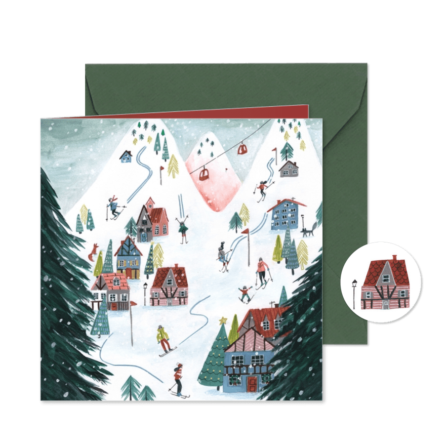 Kerstkaart winter cozy ski landschap - Kaartimpressie