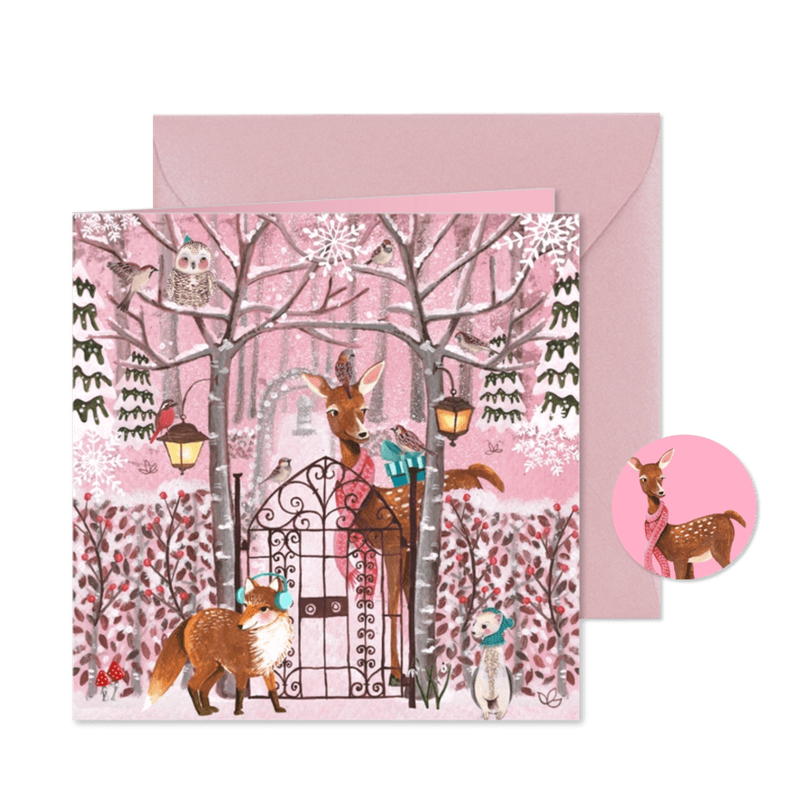 Kerstkaart Winter Dieren Bos - Kaartimpressie