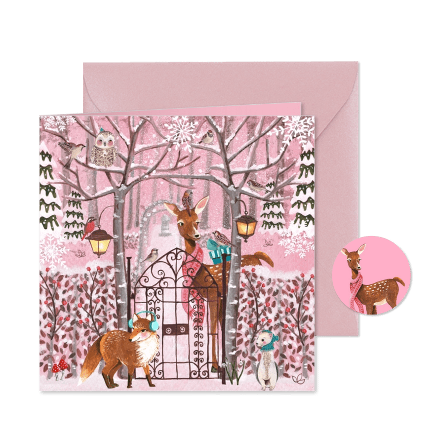 Kerstkaart Winter Dieren Bos - Kaartimpressie