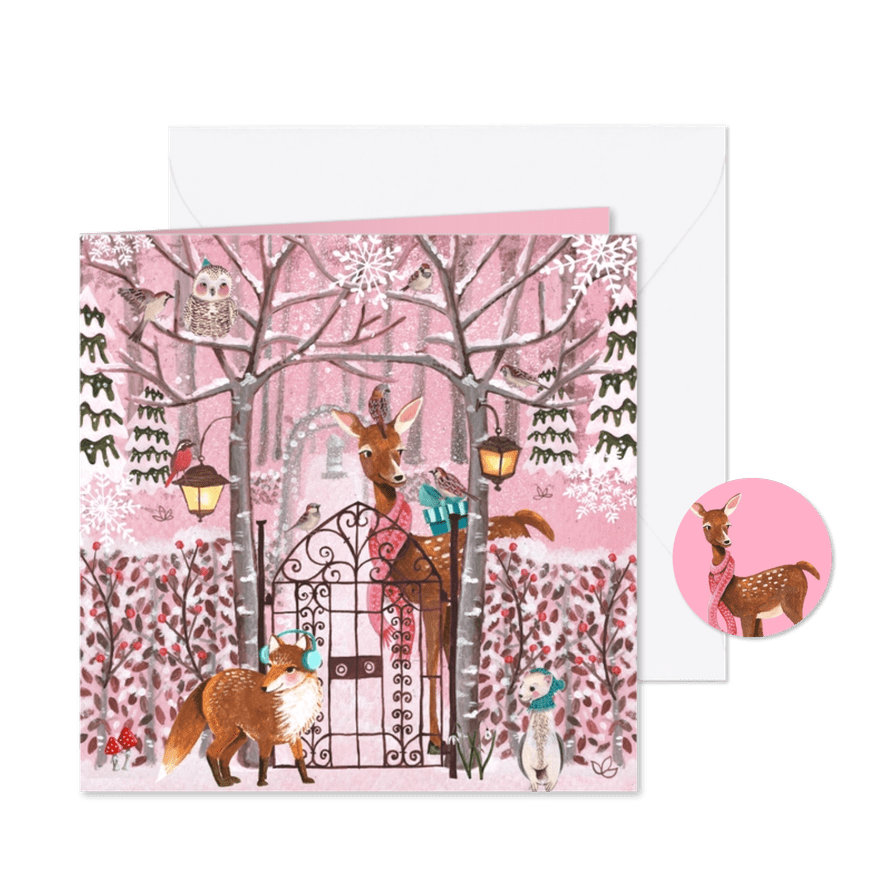 Kerstkaart Winter Dieren Bos - Kaartimpressie