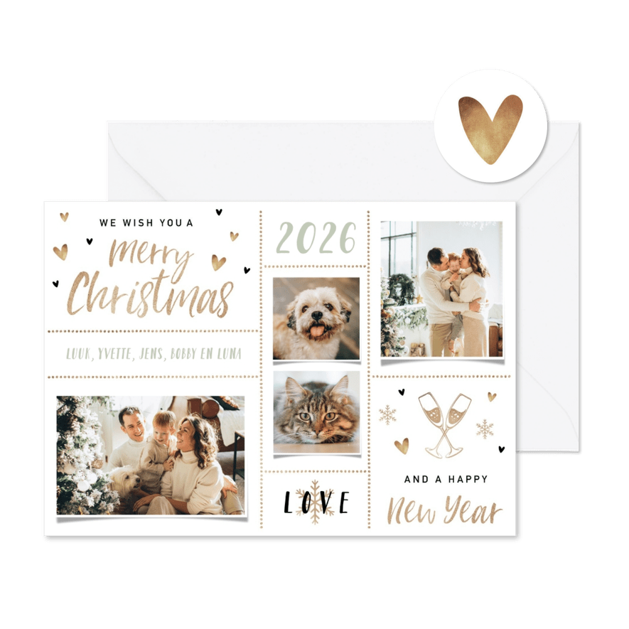Kerstkaart winter fotocollage merry christmas happy new year - Kaartimpressie