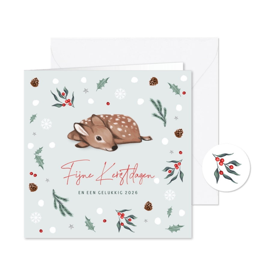 Kerstkaart winter hertje fijne kerstdagen natuurlijk sneeuw - Kaartimpressie