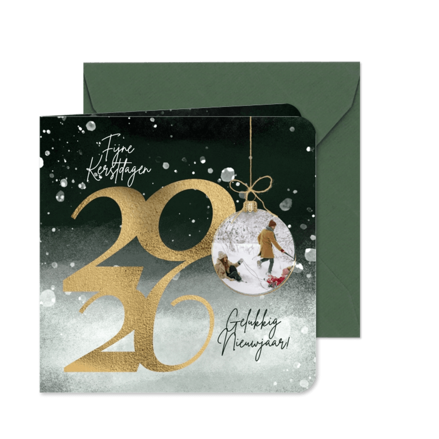 Kerstkaart winter kerstbal groen - Kaartimpressie