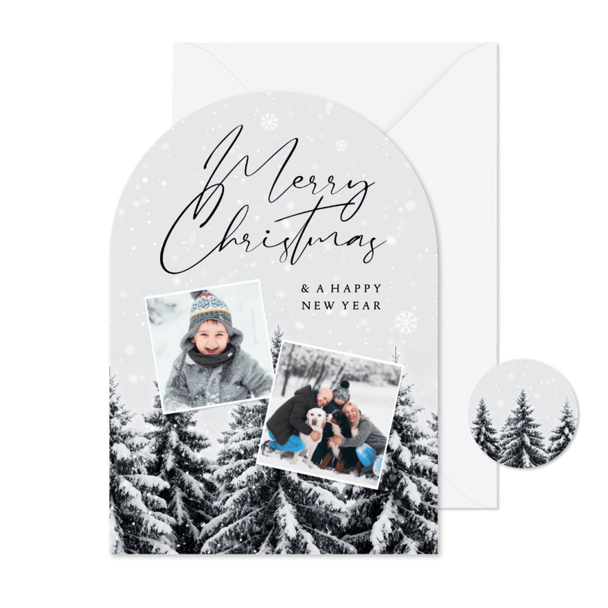 Kerstkaart winter landschap dennenbomen sneeuw foto's - Kaartimpressie