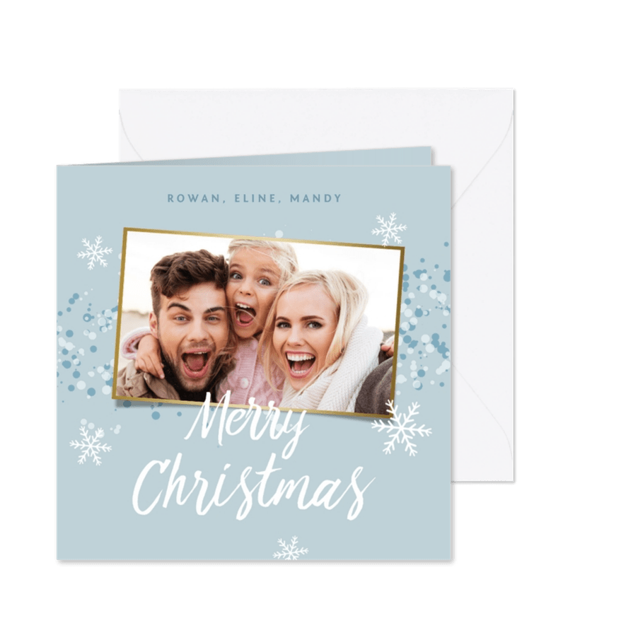 Kerstkaart winter sneeuwvlokken foto's blauw - Kaartimpressie