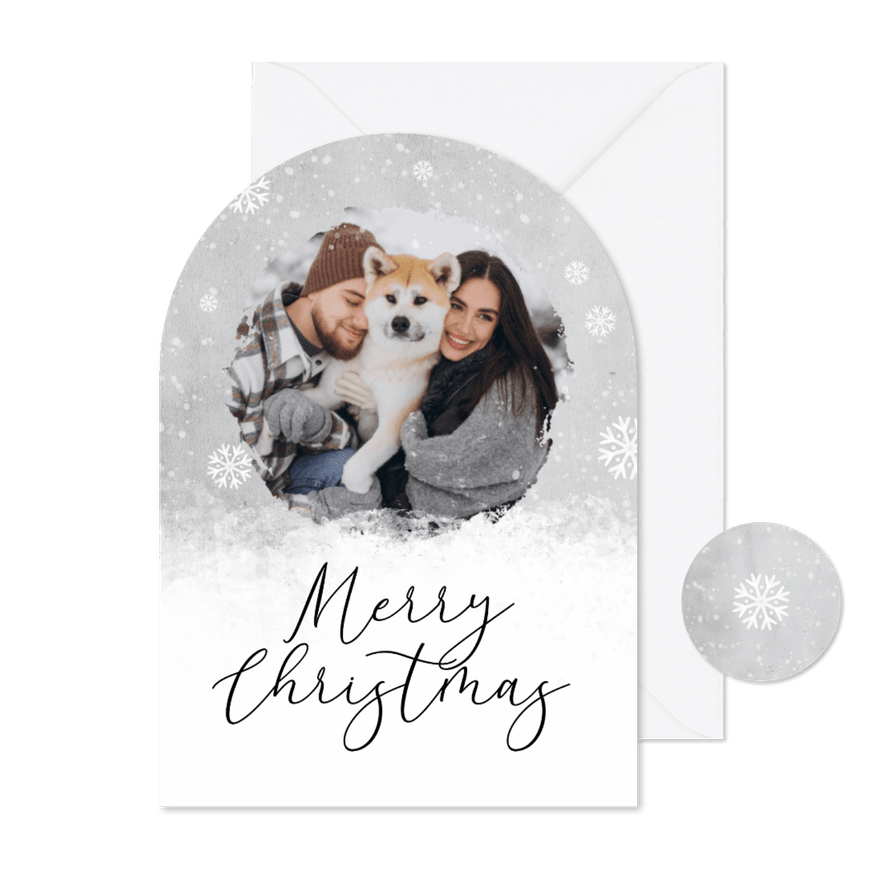 Kerstkaart winter sneeuwvlokken ijs foto boogkaart grijs - Kaartimpressie