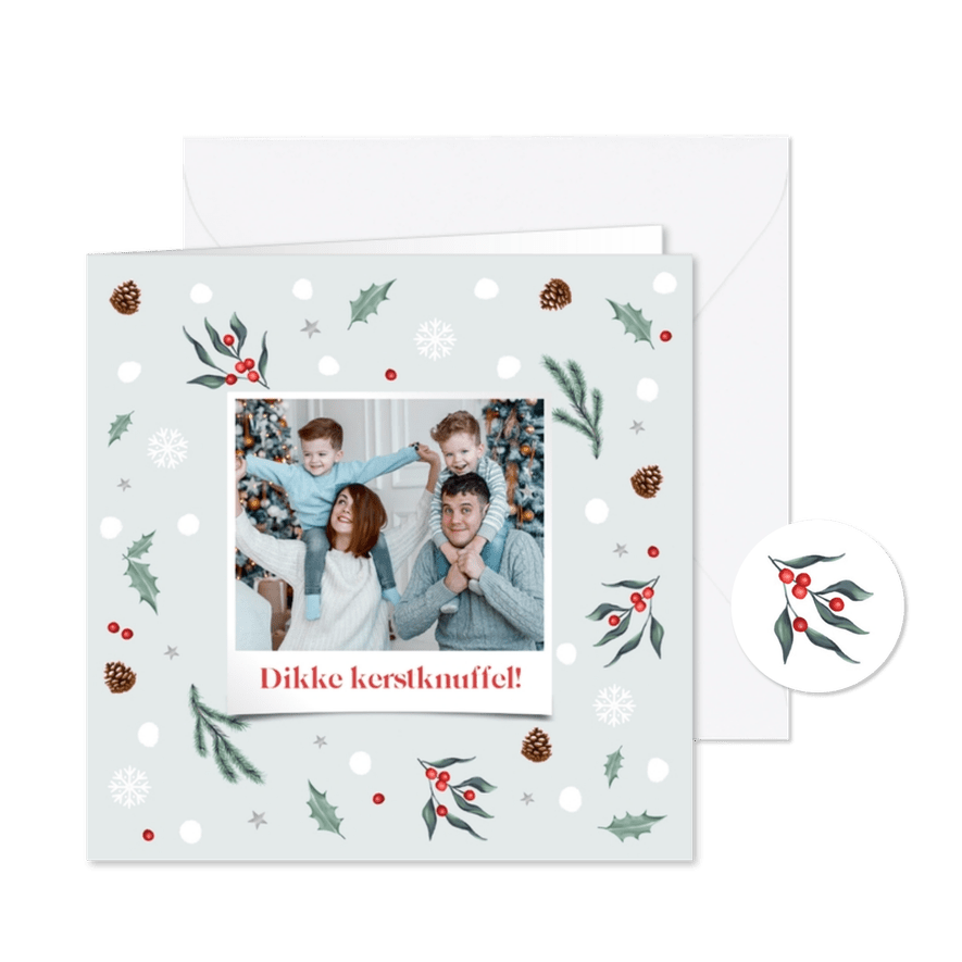 Kerstkaart winter thema foto sterren sneeuw takjes - Kaartimpressie