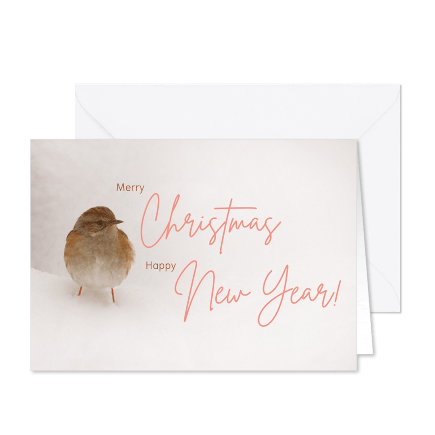 Kerstkaart winter vogel in de sneeuw - Kaartimpressie