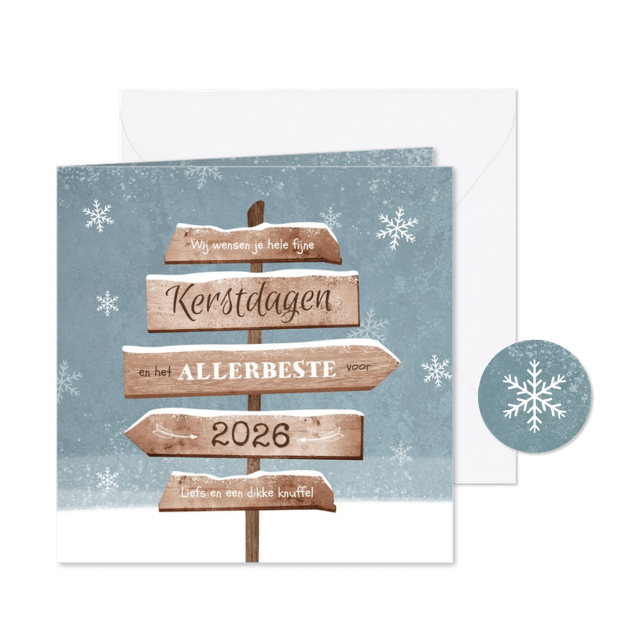 Kerstkaart winter wegwijzers sneeuw - Kaartimpressie