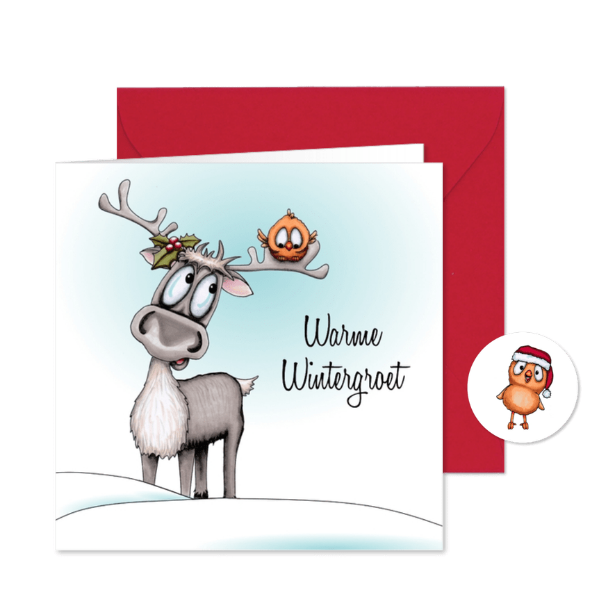 Kerstkaart wintergroet met rendier - Kaartimpressie