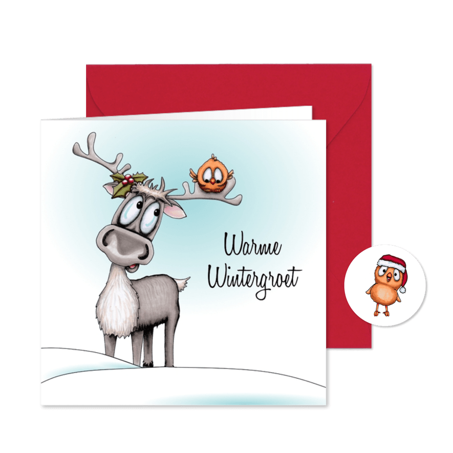 Kerstkaart wintergroet met rendier - Kaartimpressie