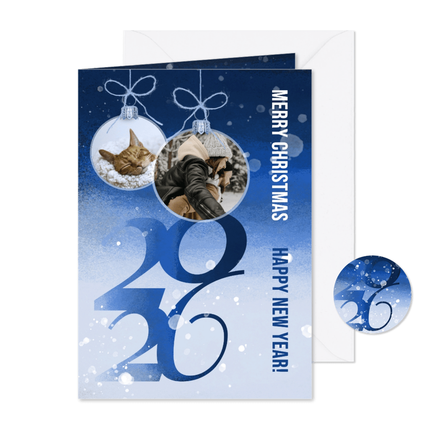 Kerstkaart winterlandschap blauw 2026 - Kaartimpressie