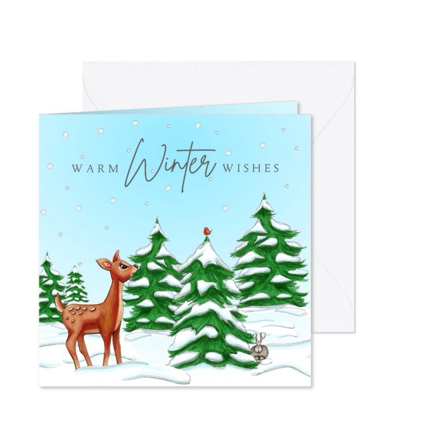 kerstkaart winterlandschap met hert - Kaartimpressie