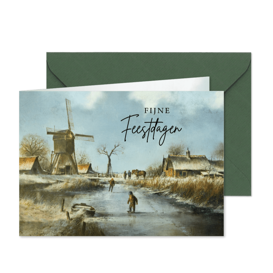 Kerstkaart winterlandschap met molen - Kaartimpressie