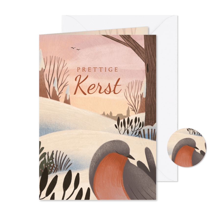 Kerstkaart Winterlandschap roodborstje - Kaartimpressie