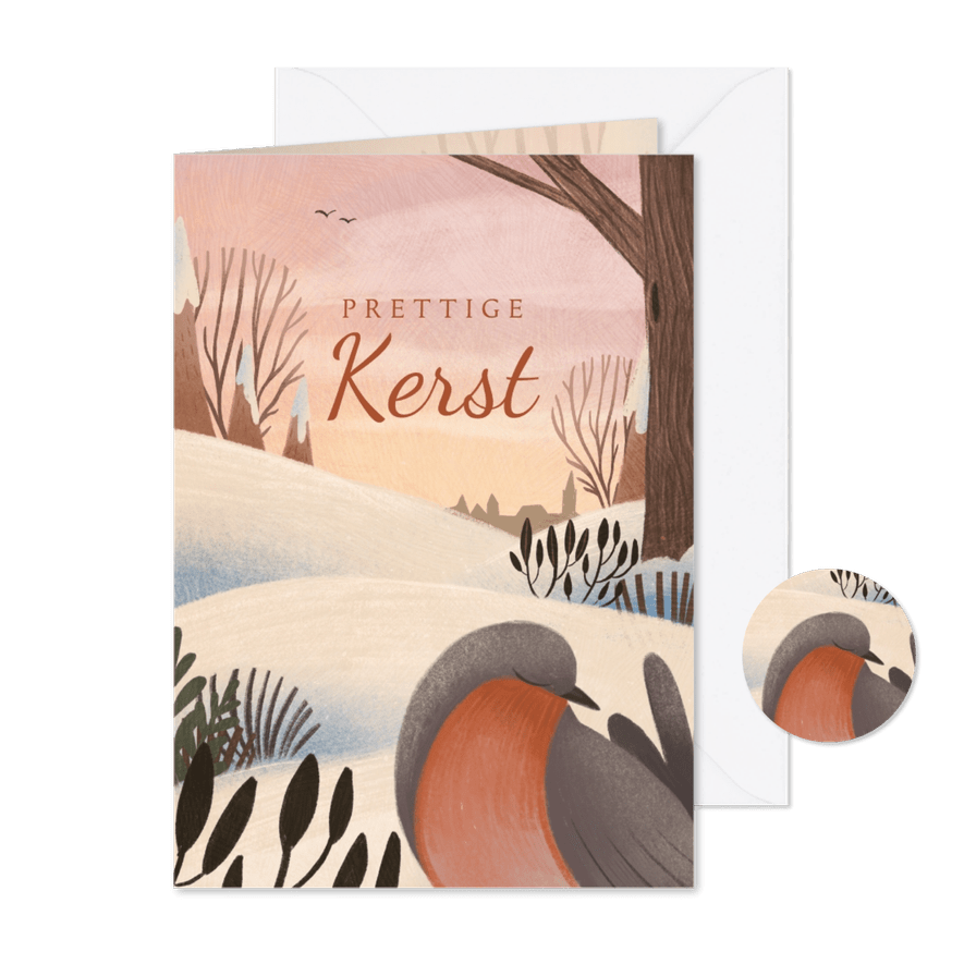 Kerstkaart Winterlandschap roodborstje - Kaartimpressie