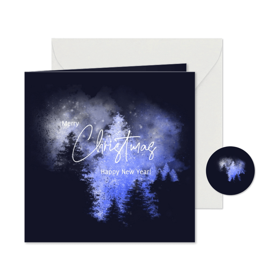Kerstkaart winters bos blauw - Kaartimpressie