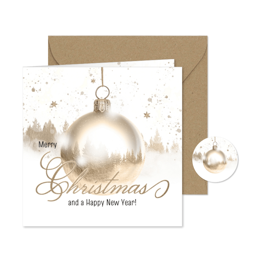 Kerstkaart winters bos kerstbal - Kaartimpressie